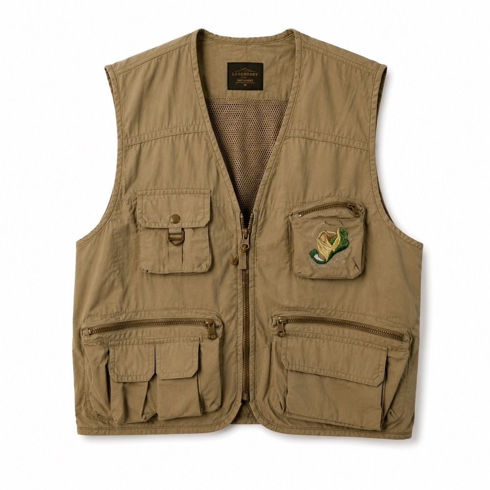 Friend Delta Fine Utility Fishing Vest Mens XL Tan Tiger Embroidered Gorpcore